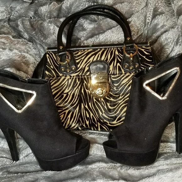Bebe Suede Black and Gold High Heels - Picture 5 of 5